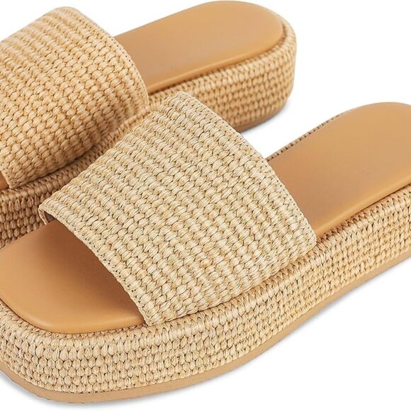 Platform Slip on Espadrille Sandals for Women Wedges Slides Bohemia Sandals Flat - Picture 3 of 5